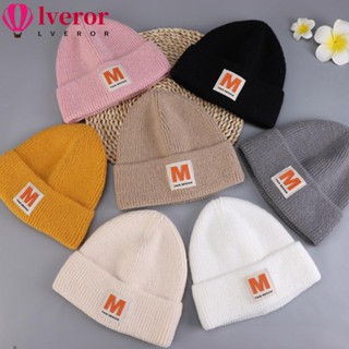 Lveror หมวกไหมพรม แบบสวมหัว ผ้าวูลถักนิตติ้ง ลายตัวอักษร ให้ความอบอุ่น สีพื้น แฟชั่นฤดูหนาว สําหรับกลางแจ้ง