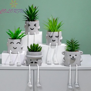 【COLORFUL】Exquisite Emoticon Simulation Green Potted Flower Vibrant Colors Long lasting