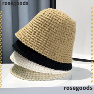 Rosegoods1 หมวกบักเก็ตถักโครเชต์ แบบนิ่ม ลายหัวกะโหลก สไตล์ชาวประมง แฟชั่นฤดูใบไม้ร่วง ฤดูหนาว