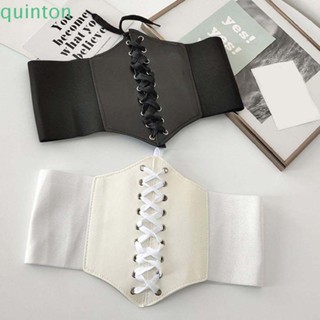 Quinton เชือกผูกรองเท้า หนัง PU เอวสูง ยางยืด สีแดง สีน้ําตาล สีขาว สําหรับตกแต่งชุดเดรส กระโปรง