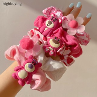 [highbuying] ยางรัดผม แบบยืดหยุ่น ลายการ์ตูนอนิเมะ สตรอเบอร์รี่ หมี ดอกไม้ สีชมพู สําหรับเด็กผู้หญิง พร้อมส่ง