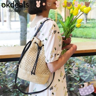 Okdeals กระเป๋าฟาง ทรงบักเก็ต จุของได้เยอะ สไตล์โบโฮ สําหรับผู้หญิง