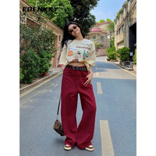 EOENKKY  กางเกงขายาว กางเกงยีสน์ผู้หญิง ทรงหลวม ๆ ตรง Retro Hip Hop Pants 2023 NEW Style  คุณภาพสูง Korean Style ทันสมัย ทันสมัย A27L0EL 36Z230909