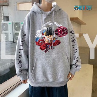 เสื้อกันหนาวลําลอง มีฮู้ด พิมพ์ลายกราฟฟิคอนิเมะ One Piece Luffy Gear 4 90s แฟชั่นสตรีท