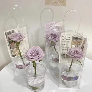 ถุงพลาสติกใส แบบพกพา / ถ้วยน้ํา & ชานม ถุงหิ้ว PVC / ถุงหิ้ว อเนกประสงค์ กันน้ํา ดอกไม้ ตกแต่ง กระเป๋าถือ จัดระเบียบบ้าน
