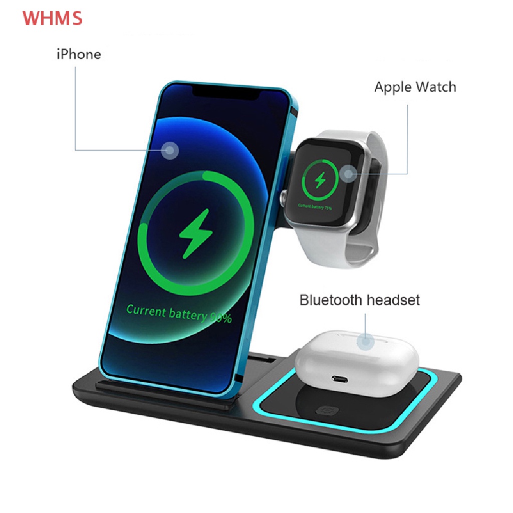 (WHMS) แท่นชาร์จไร้สาย 3 in 1 พับได้ ชาร์จเร็ว สําหรับ Apple Watch Airpods Pro iPhone 14 13 12 11 Samsung