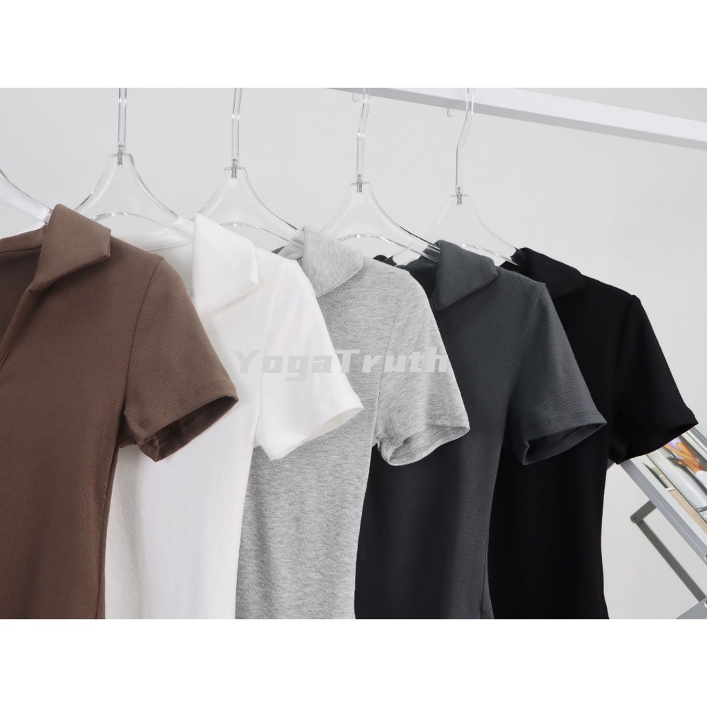 【YOGATRUTH】เสื้อยืดแขนสั้น คอปก รูปตัว U เซ็กซี่ เหมาะกับการเล่นโยคะ เต้นรํา สําหรับผู้หญิง ราคา ถูกที่สุด ดีลบีเคเค แกลเลอรีภาพที่ 5