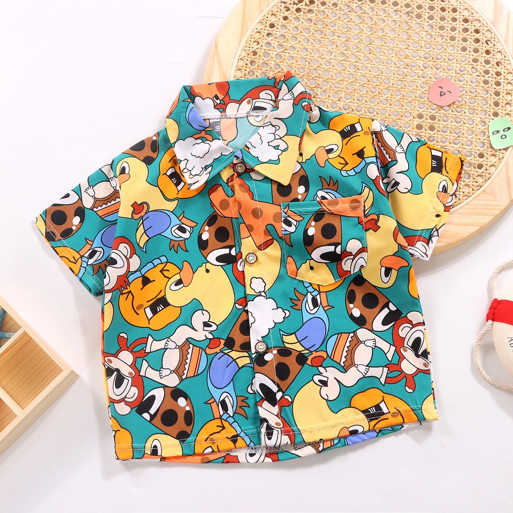 90-160 ซม.เสื้อเด็กขนาดเล็กขนาดกลางชายหญิงปกเสื้อเด็กทารกแขนสั้นเสื้อดอกไม้