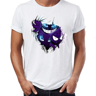 เสื้อยืดแขนสั้น┅✿เสื้อยืดผู้ชาย Pokemon Gengar Ghost Type Awesome Artwork Drawing Printed TeeS-5XL