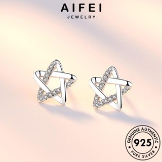 AIFEI JEWELRY ต้นฉบับ เครื่องประดับ ผู้หญิง เงิน ต่างหู เครื่องประดับ 925 Silver หนีบ กลวงออกดาว ห่วง แท้ มอยส์ซาไนท์ไดมอนด์ แฟชั่น เกาหลี ตุ้มหู E43