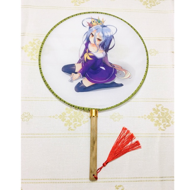 พัดลมอนิเมะ Nogame Nolife พร้อมผ้าไหมและด้ามไม้