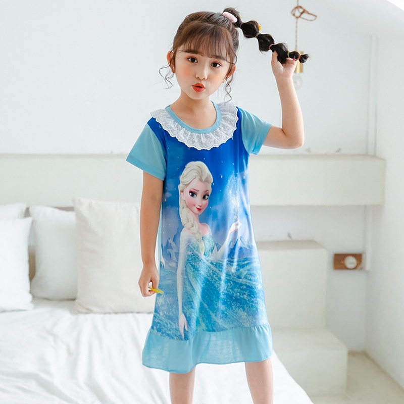 【YAOEENH】90-150 ซม. เด็ก แขนสั้น ชุดนอน กลาง เด็กเล็ก เจ้าหญิง ชุดนอน ชุดบ้าน เด็กผู้หญิง ผ้าฝ้าย ระบายอากาศ ดูดซับเหงื่อ Re