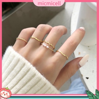 &lt;micmicell&gt; แหวนนิ้วมือ ประดับไข่มุกเทียม สไตล์เกาหลี ญี่ปุ่น วางซ้อนกันได้ สําหรับงานแต่งงาน งานพรอม งานเลี้ยง งานพรอม 5 ชิ้น