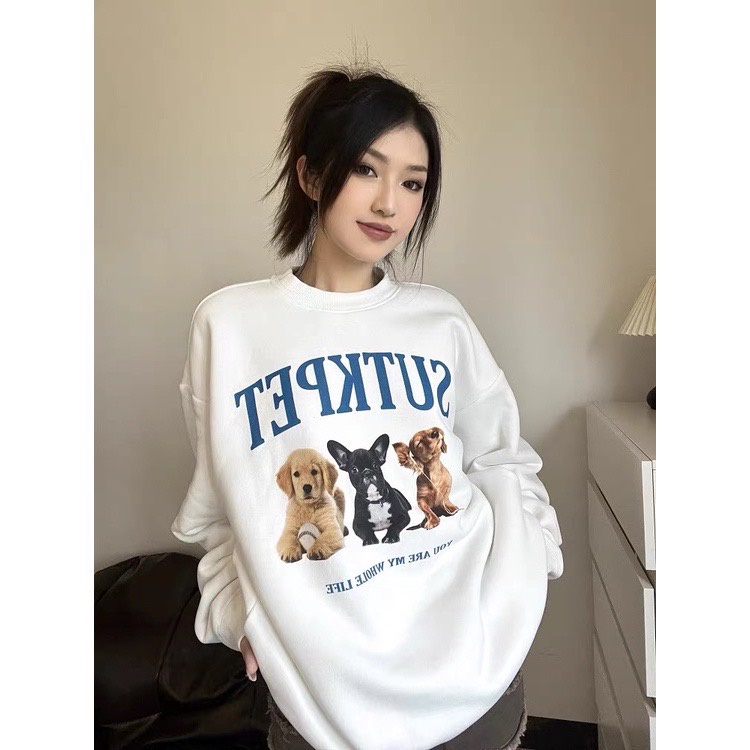🌟KFC🌟เสื้อคาร์ดิแกน เสื้อแขนยาว คอกลมแขนยาว สกรีนลายน้องหมา น่ารัก ทรงพอดีตัว ผ้านิ่ม กันหนาว #J15