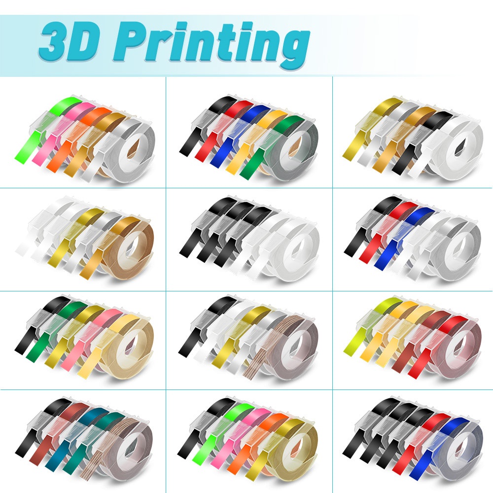 5PCS เทปสีสันสดใสสําหรับ Dymo 3D เทปฉลาก 9 มม.ลายนูนสําหรับ Motex Dymo 1610 1880 เครื่องพิมพ์ฉลาก