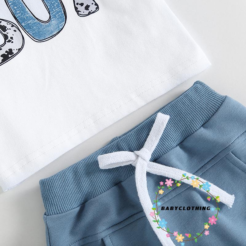 Babyclothes- ชุดเสื้อยืด แขนสั้น พิมพ์ลายการ์ตูนหมี กางเกงขาสั้น เอวยางยืด แฟชั่นฤดูร้อน สําหรับเด็กผู้ชาย