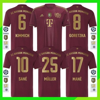 เสื้อกีฬาแขนสั้น ลายทีมชาติฟุตบอล Bayern Munich 22 23 ชุดเยือน สีแดง คุณภาพสูง สําหรับผู้ชาย