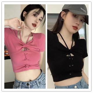 ♡︎ พร้อมส่ง ♡︎ เสื้อน่ารัก ♡︎ 9.9 shopee crop tops พร้อม ส่ง ❤“พร้อมส่ง”❤ เสื้อยืด แขนสั้น เปิดไหล่ ประดับโบว์ ESGI