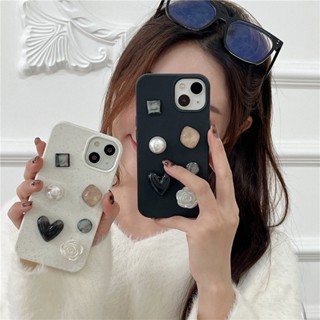 เคสป้องกันโทรศัพท์มือถือยาง แบบนิ่ม ลายหัวใจ ประดับพลอย หรูหรา สําหรับ iPhone 14 13 12 11 Pro Max 14promax