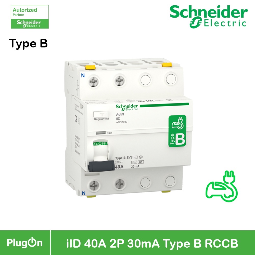 Schneider A9Z51240 EV Charger Residual Current  Breaker,Acti9 ilD 2P 40A 30mA Type B, RCCB
