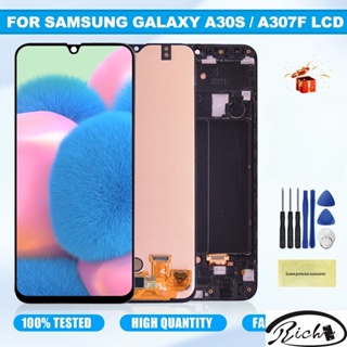 อะไหล่หน้าจอสัมผัส LCD 100% พร้อมลายนิ้วมือ แบบเปลี่ยน สําหรับ Samsung Galaxy A30S A307F A307 A307FN