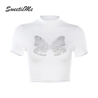 Sweeticme ใหม่ เสื้อยืดครอปลําลอง คอกลม แขนสั้น เข้ารูป แฟชั่นสําหรับสตรี 2023