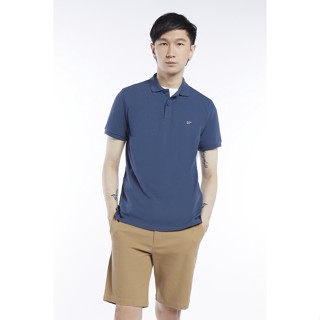 ESP เสื้อโปโลปักโลโก้ ผู้ชาย สีน้ำเงิน | Logo Embroidered Polo Shirt | 3665