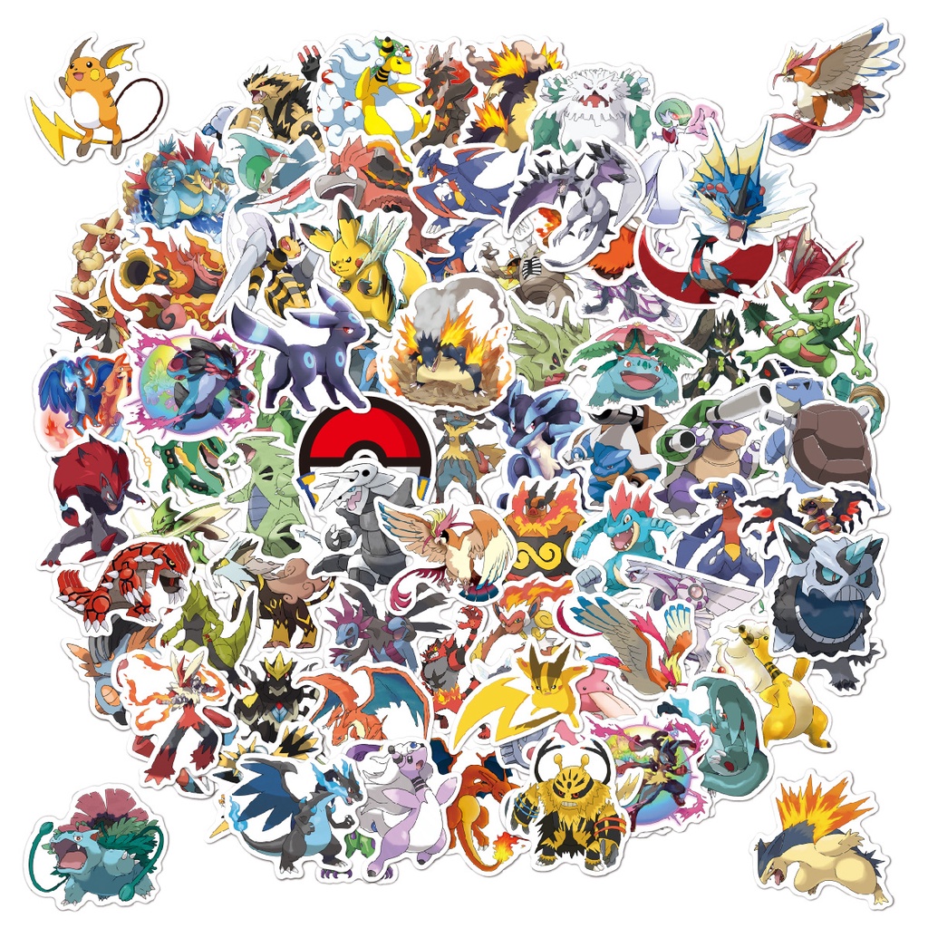 สติกเกอร์ PVC กันน้ํา ลายการ์ตูนโปเกม่อน วิวัฒนาการ 100 ชิ้น
