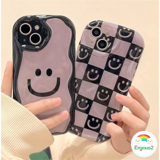 เคสโทรศัพท์มือถือซิลิโคน TPU แบบนิ่ม ลายหน้ายิ้ม สีม่วง ป้องกันเลนส์กล้อง กันกระแทก สําหรับ IPhone 14 13 12 11 Pro Max X Xr Xs Max 8 7 6 6s Plus SE 2020