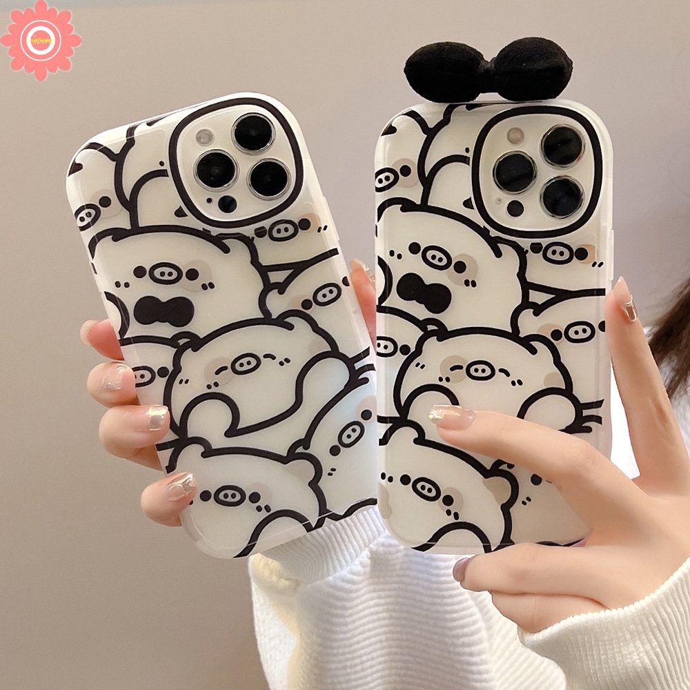 เคสโทรศัพท์มือถือแบบนิ่ม ลายการ์ตูนหมูน่ารัก 3D ประดับโบว์ สําหรับ Vivo Y20 Y12 Y30 Y20s Y15s Y21 Y15 Y16 Y17 Y21s Y35 Y11 Y02 Y91 Y91C Y22 V25E V25 V23 Y31 V23E Y15A Y51 Y33s Y22s Y12i Y20i