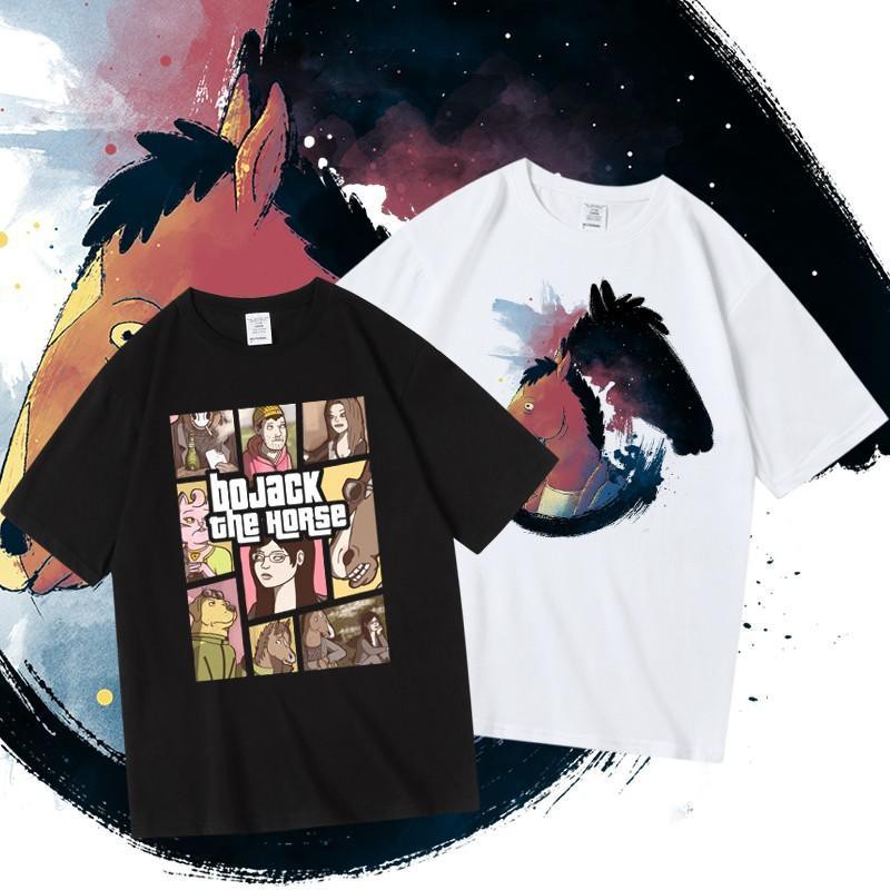 GOOD TY เสื้อยืด เสื้อยืดคอกลมแขนสั้นลายการ์ตูนอเมริกันชาย bojack bojack พิมพ์ลายผ้าฝ้ายคอกลมแขนสั้น