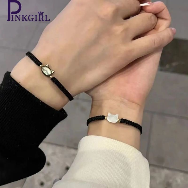 ผู้หญิงคู่ระยะทางจับคู่แฟชั่นผู้ชายสร้างสรรค์แมวเสน่ห์สร้อยข้อมือคู่ทอมือเชือกบุคลิกภาพเครื่องประดับมิตรภาพ