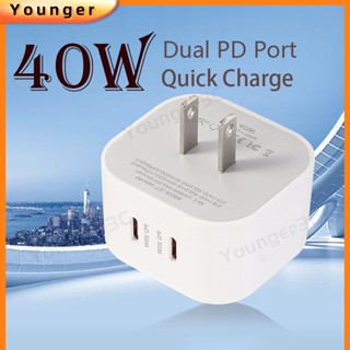 อะแดปเตอร์ชาร์จโทรศัพท์มือถือ 40W PD Type C PD Dual Port Flash สําหรับ ios Android Type C