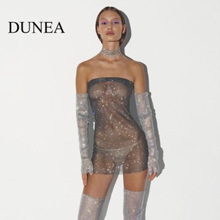 Dunea ชุดเดรส เปิดไหล่ แต่งกลิตเตอร์ เซ็กซี่ สําหรับผู้หญิง