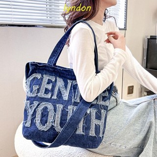 Lyndon Gentlewoman กระเป๋าสะพายไหล่ กระเป๋าเมสเซนเจอร์ ผ้ายีน ทรงโท้ท ลายลิปสติก ของขวัญวันเกิด สไตล์เรโทร สําหรับผู้ชาย ผู้หญิง