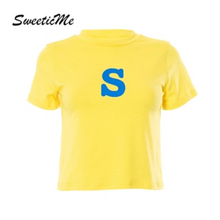 Sweeticme ใหม่ เสื้อยืดลําลอง แขนสั้น คอกลม เข้ารูป พิมพ์ลาย แฟชั่นสําหรับสตรี 2023