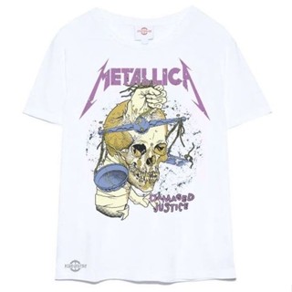 ดีมาก เสื้อยืดโอเวอร์ไซส์เสื้อยืด พิมพ์ลาย METALLICA WHITE DAMAGED JUSTICE WHITE สีขาว สําหรับผู้ชาย และผู้หญิงS-3XL