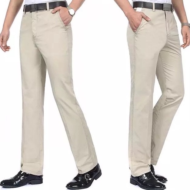 ถูกที่สุด ** กางเกงสแล็คผู้ชาย (สีครีม) ทรงกระบอกเล็กผ้ายืด ไซส์ 28 - 52