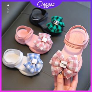 Oeggeo shop Velcro รองเท้าแตะส้นแบน ลายสก๊อต ผีเสื้อ สําหรับผู้หญิง