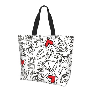 Keith Haring กระเป๋าช้อปปิ้ง ทรงโท้ท จุของได้เยอะ ใช้ซ้ําได้ ขนาดใหญ่