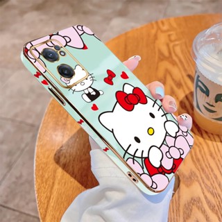 เคสโทรศัพท์มือถือ แบบนิ่ม ลายการ์ตูนคิตตี้ ขอบสี่เหลี่ยม หรูหรา สําหรับ OnePlus 8 9 Pro 8T Nord CE 2 5G