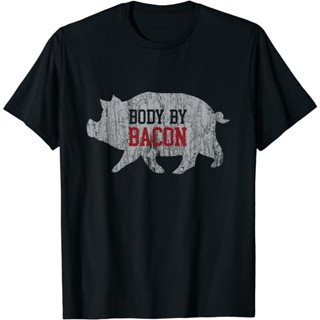 ลดกระหน่ํา เสื้อยืดลําลอง แขนสั้น คอกลม พิมพ์ลาย Body by Bacon Low Carb High Fat Premium ของขวัญ 818107