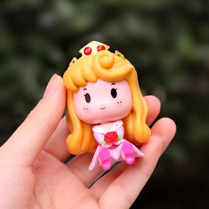 โมเดลตุ๊กตาฟิกเกอร์ PVC เจ้าหญิงดิสนีย์ Q Version Snow White Cinderella Ariel Bella Aurora สําหรับตกแต่งเค้ก 6 ชิ้น ต่อชุด