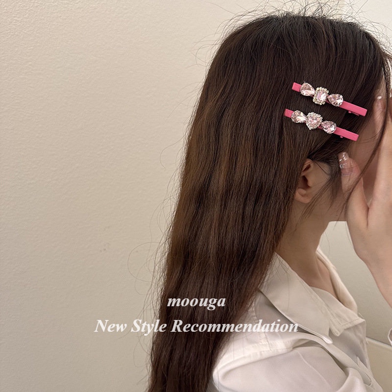Moouga/sweetheart กิ๊บติดผม รูปหัวใจ ประดับพลอยเทียม สีชมพู เข้ากับทุกการแต่งกาย แฟชั่นฤดูร้อน สไตล์เกาหลี สําหรับผู้หญิง