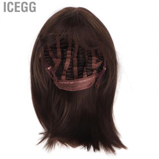 Icegg Short Hair Wig  Cool Brown False Short Hair Wig Realistic Adjustable Buckle Soft  for Party for Ladies