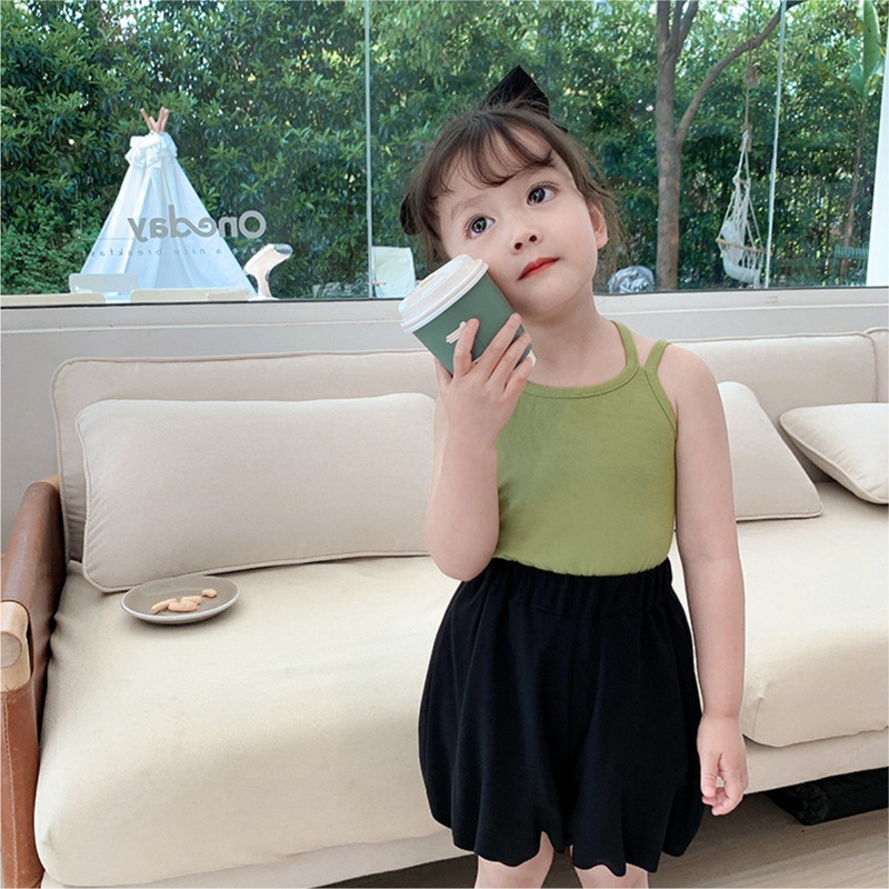 เสื้อสายเดี่ยว ผ้าฝ้าย แบบนิ่ม สีพื้น แบบบาง แฟชั่นฤดูร้อน สําหรับเด็กผู้หญิง - รูปที่ 5