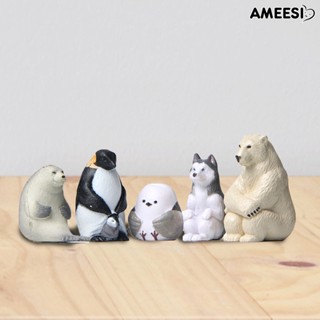 Ameesi ตุ๊กตาหมีขั้วโลก เพนกวินน่ารัก เสมือนจริง ขนาดเล็ก สําหรับตกแต่งบ้าน 5 ชิ้น