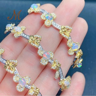 Meena Gems/ ข้อมือพลอยแท้โอปอล ตัวเรือนเงินแท้925 พลอยดิบไม่มีการปรับปรุง พลอยแท้เสริมดวง จัดส่งพร้อมกล่อง