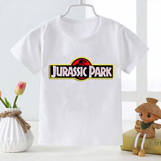 เสื้อยืด พิมพ์ลายไดโนเสาร์ Jurassic Park สีขาว สําหรับเด็กผู้ชาย และเด็กผู้หญิง