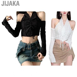 Jijaka Drawstring Short Top  Trendy Hot Pure Color Halter Neck Drawstring Camisole Lightweight  for Shopping